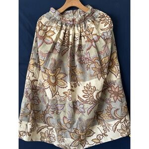 VTG Silk Brocade Paisley Green‎ Tan Floral 100% Silk Midi Skirt Made In USA XXS